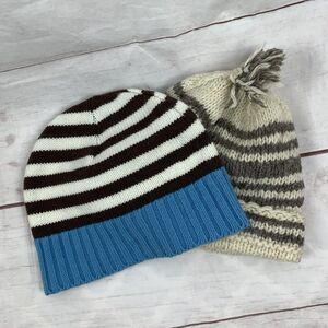 winter beanie hat kids boys children 4t 5t small wool knit striped brown blue